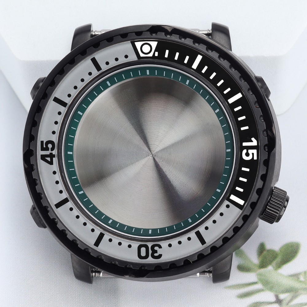 Luminous Bezel 43.3mm PVD Watch Case Sapphire tuna Mod 10ATM For Seiko NH35 NH36