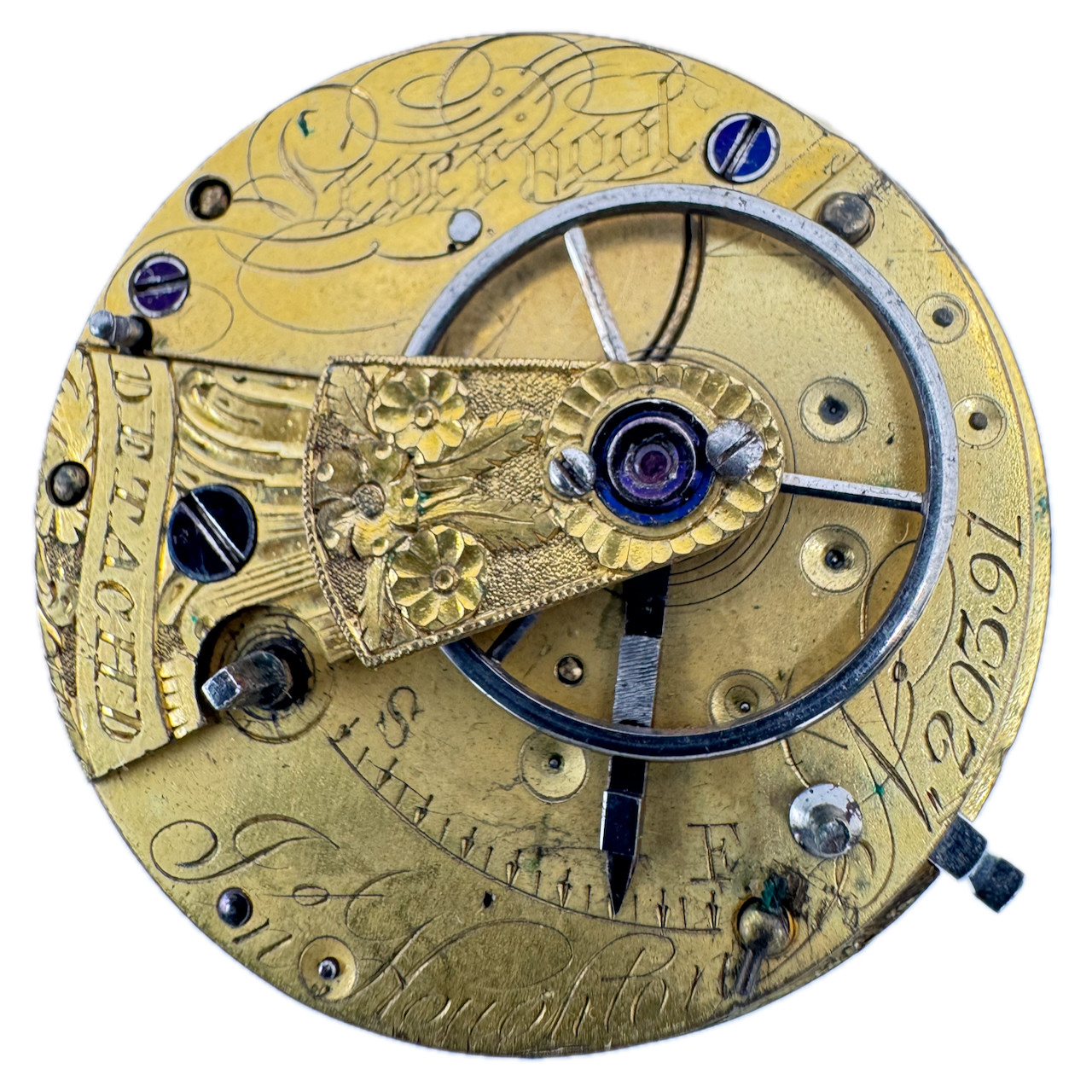 Antique 39mm J. N. Houghton Liverpool Men’s Key Wind Fusee Pocket Watch Movement