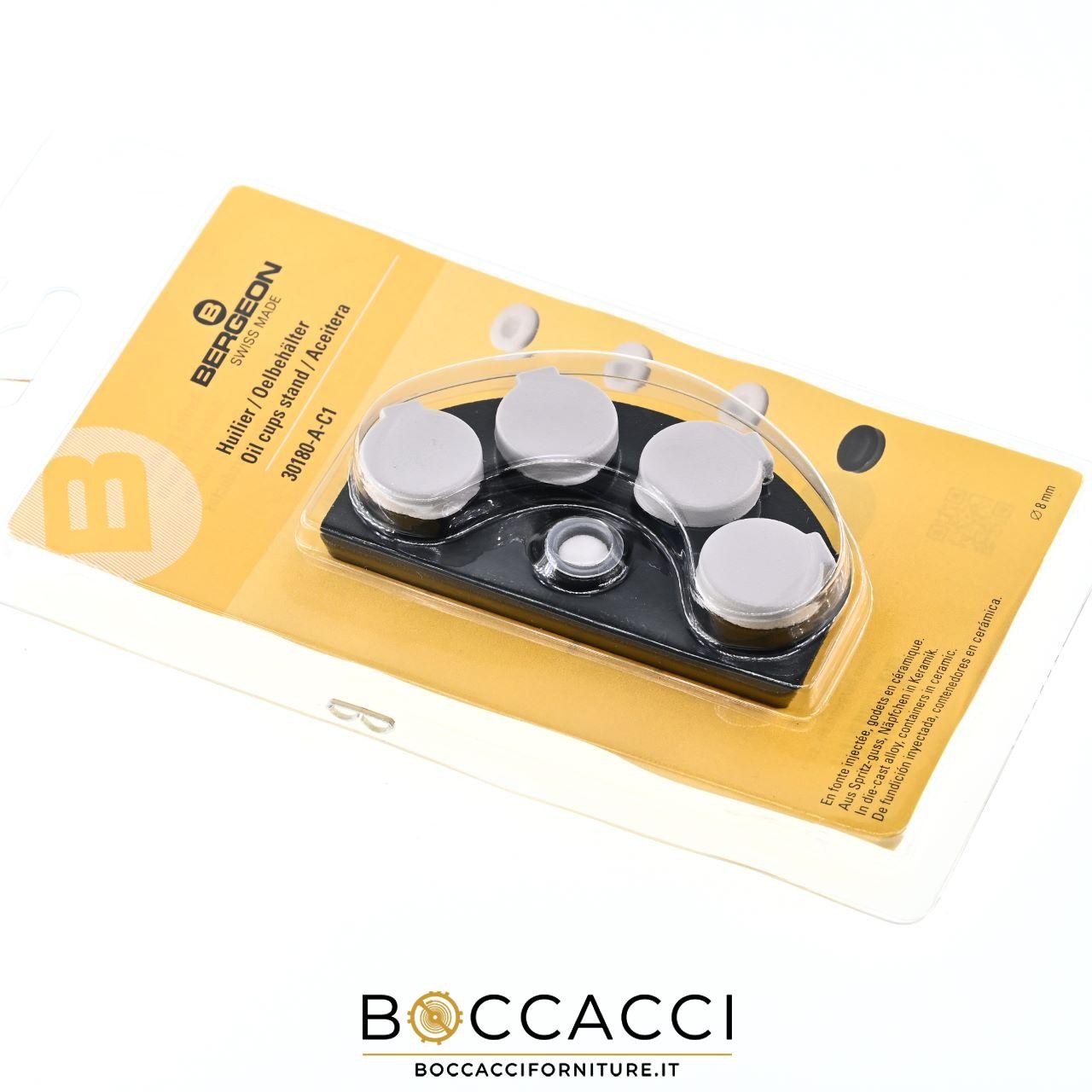 BERGEON 30180-A-C1 4 Oil Cups Stand, 3 Cups White Ceramic 1 Black Ceramic (NEW)