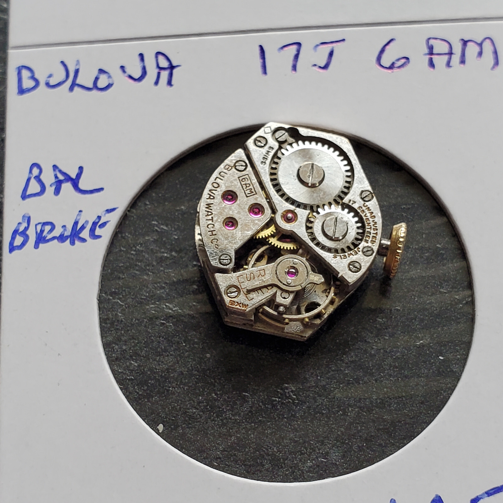 LADIES BULOVA 17J 6AM WRIST WATCH MOVEMENT #1454
