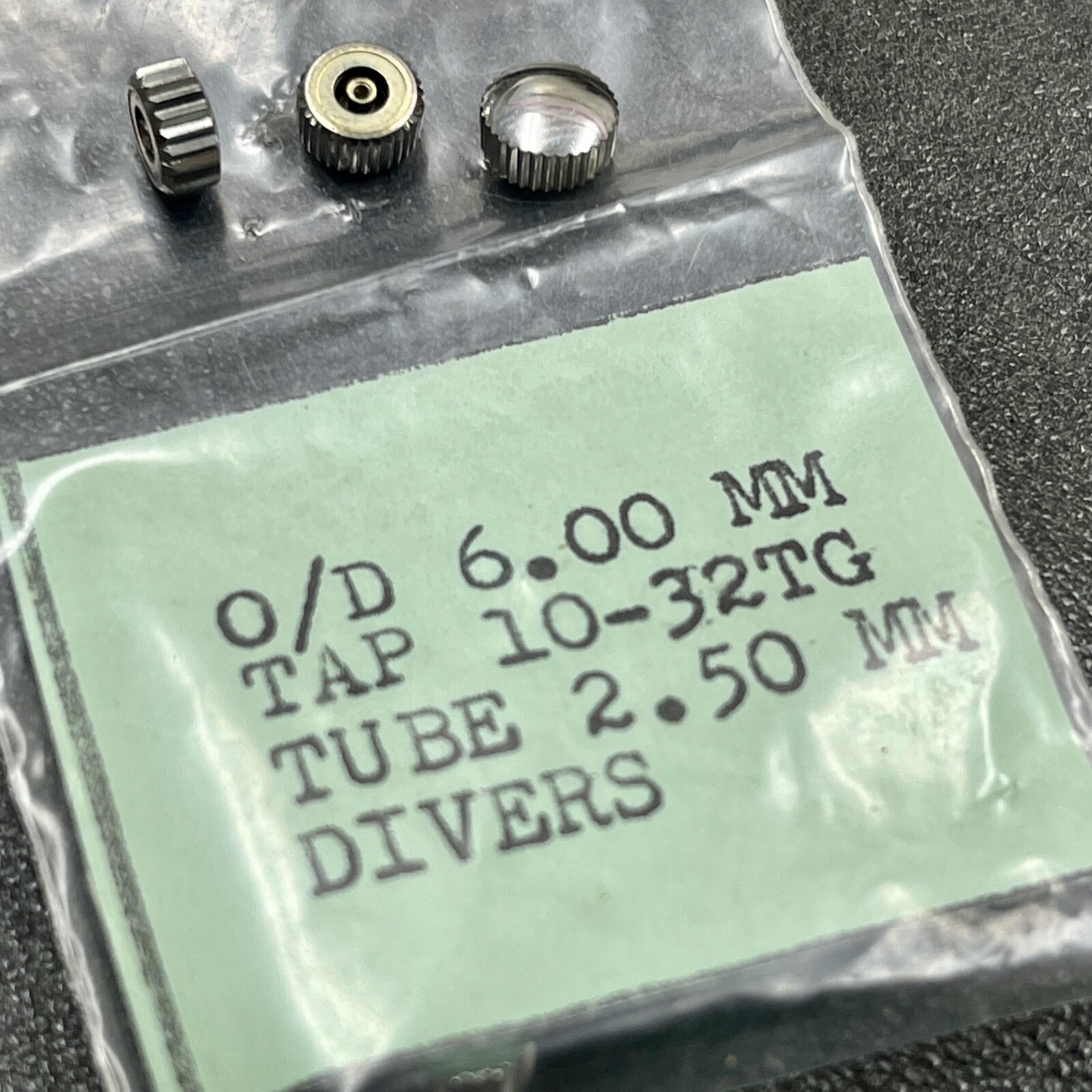 Vintage divers watch waterproof steel crown 6mm Tap 10 2.5mm tube New Old Stock