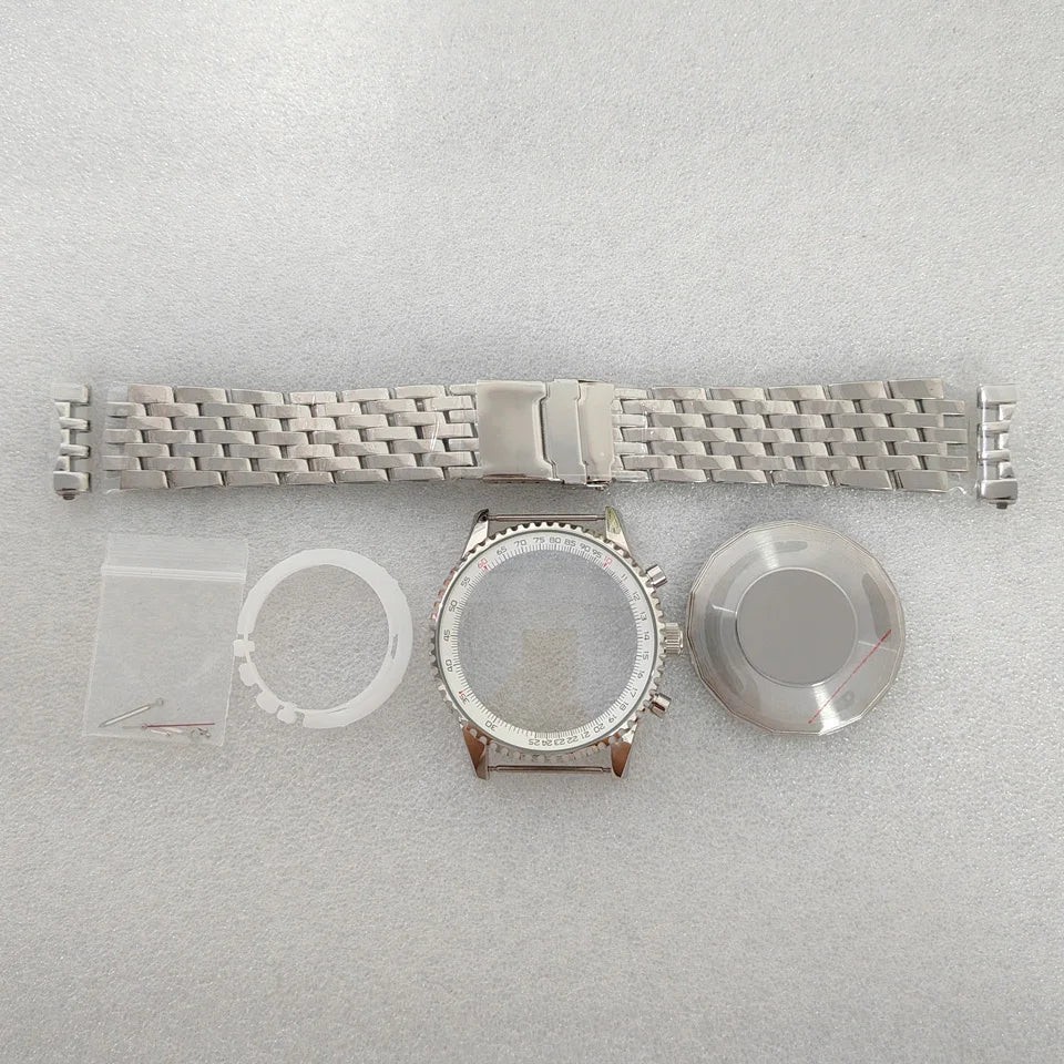 46.5mm Large Steel Watch Case Strap Set with Mineral Glass and Hands for VK63