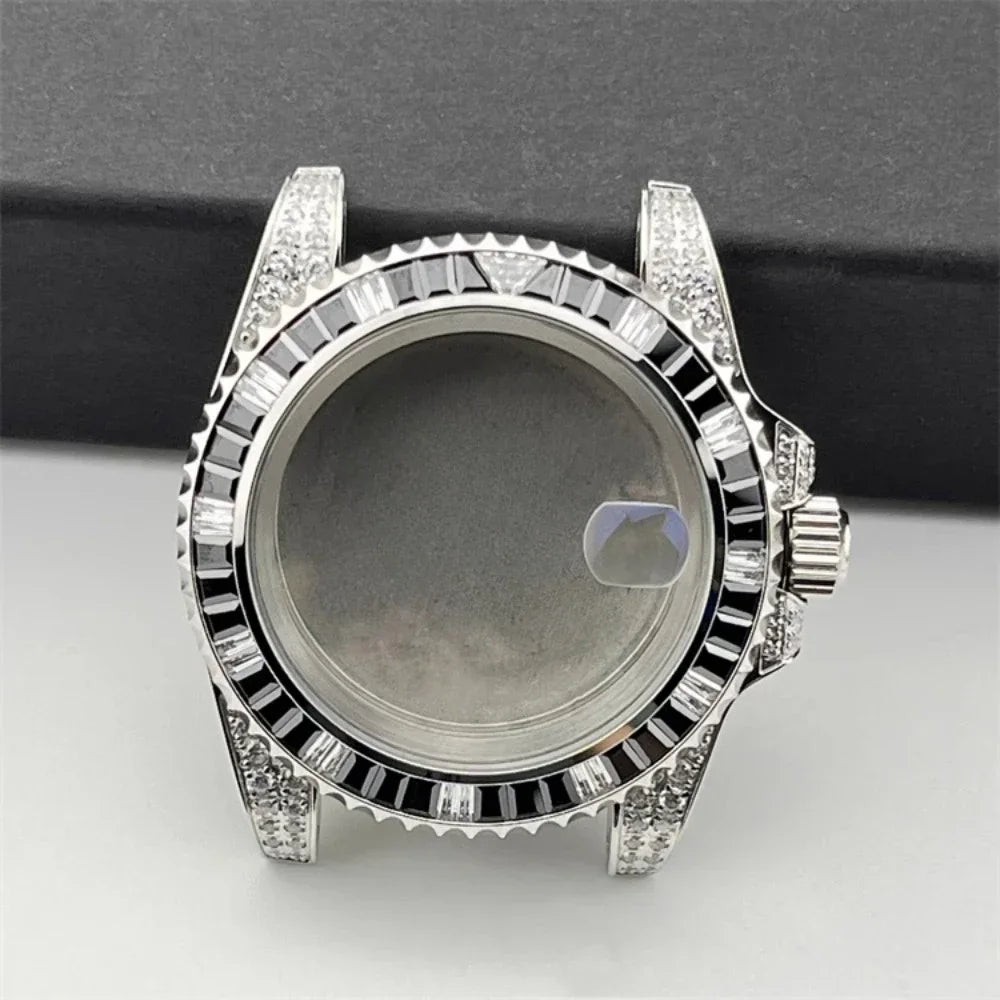 40.5mm Diamond Steel Watch Case with Strap Sapphire Glass for NH34/NH35/NH36