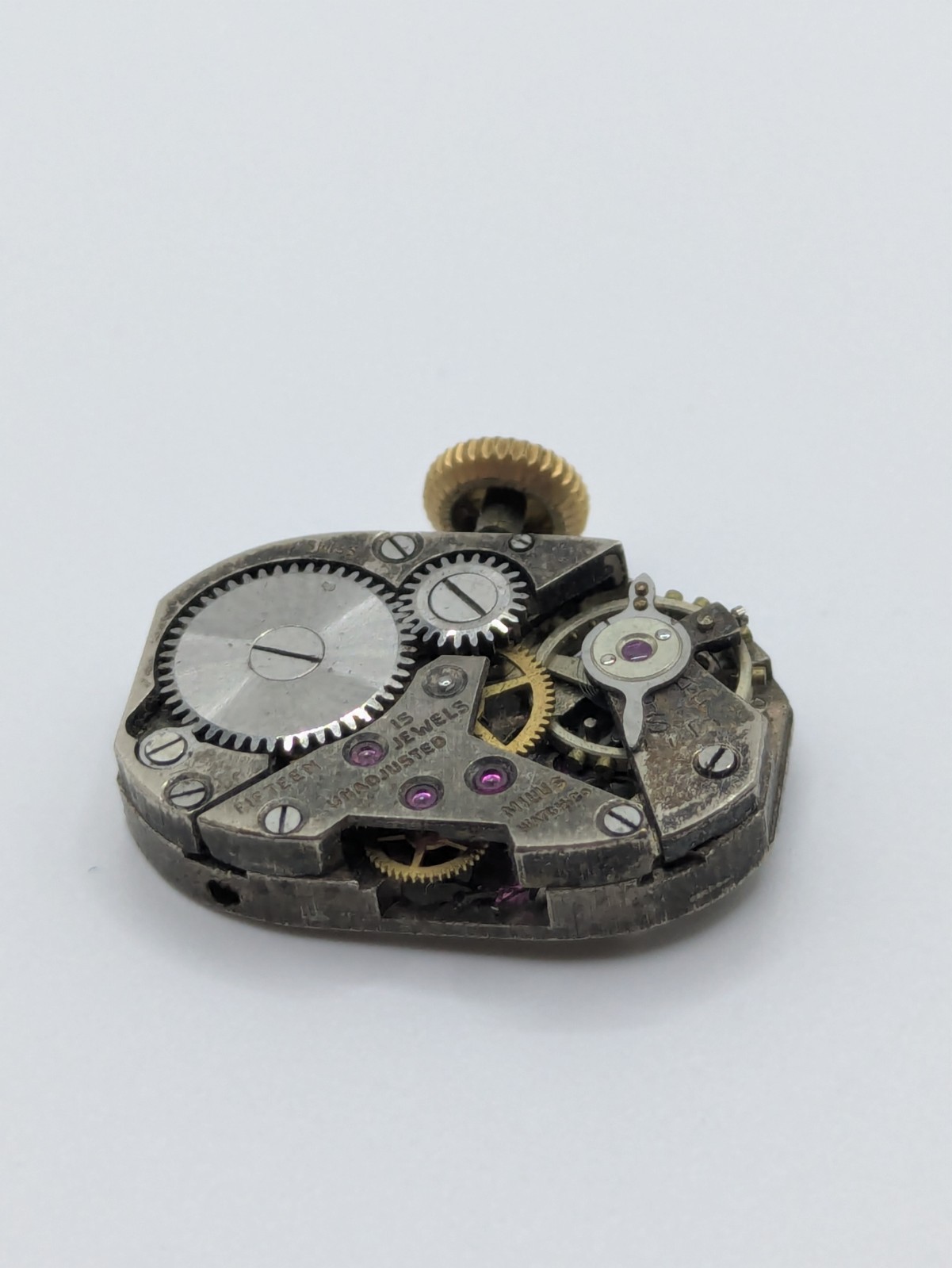 F302 Milus 15 Jewel Manual Watch Movement Swiss Made No Dial Untested 15.1mm