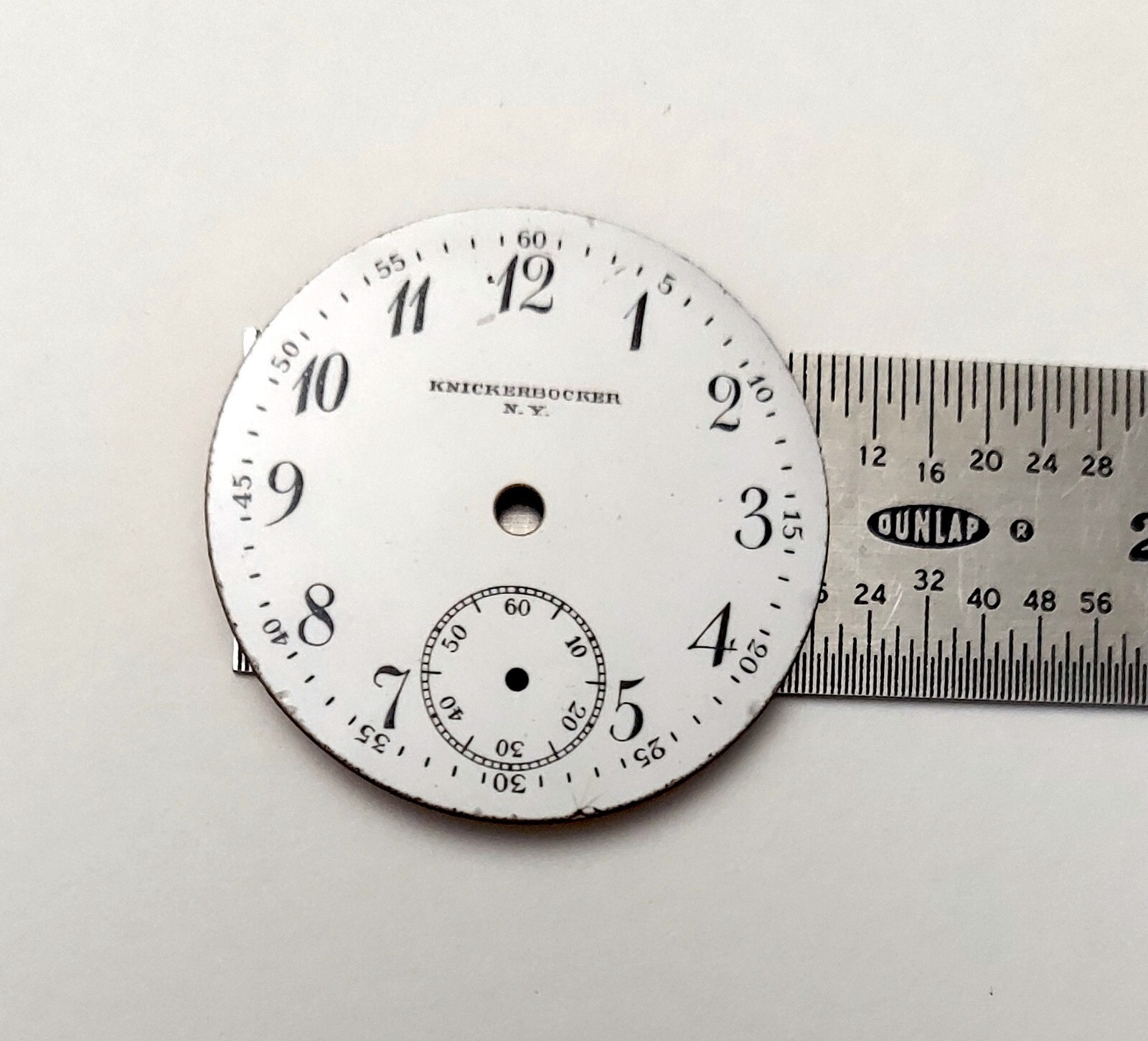Vintage Original Pocket Watch Dial Knickerbocker NY 33.5mm Arabic White 3 Feet