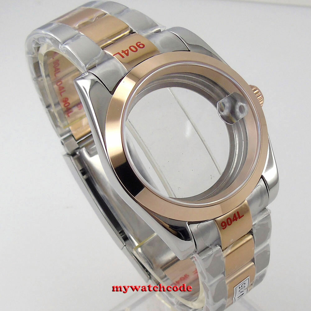 36mm sapphire glass two tone Watch Case fit NH35 NH36 NH38 rose golden case
