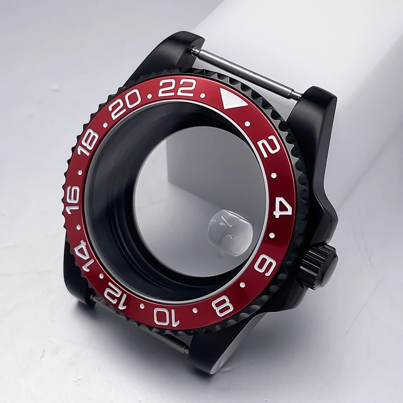 40Mm NH35 Watch Case All Black Sub Style Rubber Strap Sapphire Crystal Stainless