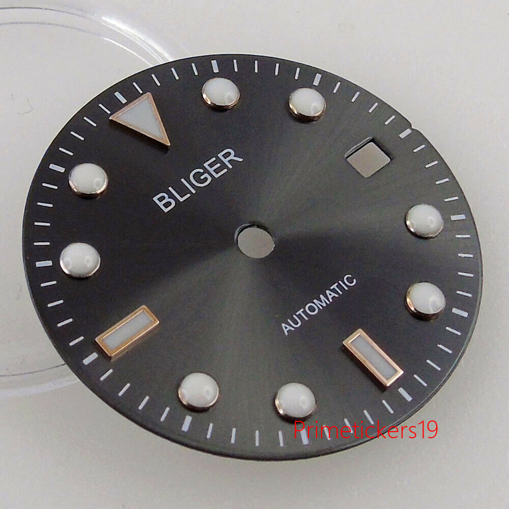 29mm Grey Watch Dial Blue Luminous Rose Gold Edge Fit NH35 NH36 Miyota82 ETA2824