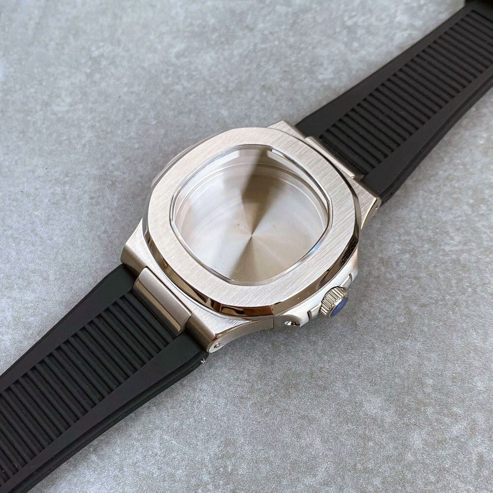 40mm Stainless Steel Square Watch Case 10ATM Dive Case Fit NH35 NH36 Rubber Band