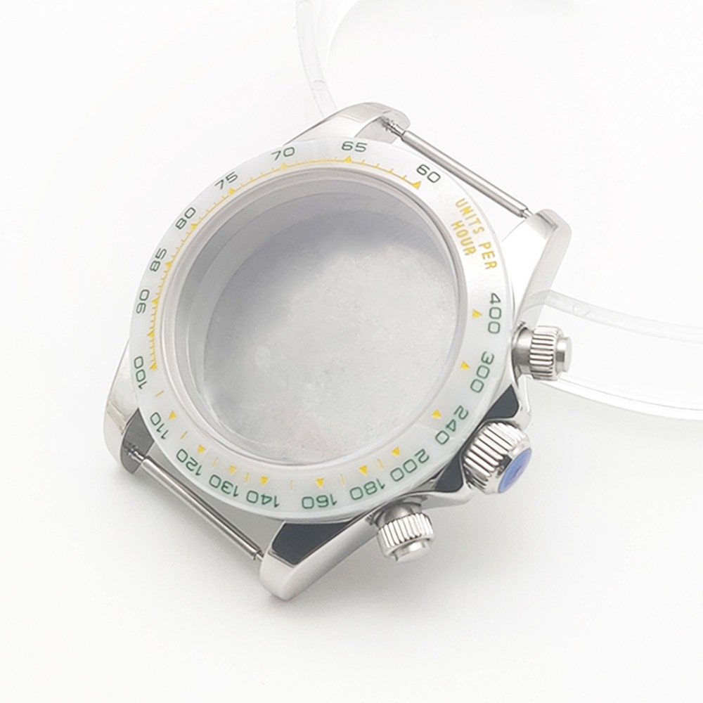 40mm 5ATM Steel Watch Case Sapphire Crystal Ceramic Bezel Fit VK63 VK64 Movement
