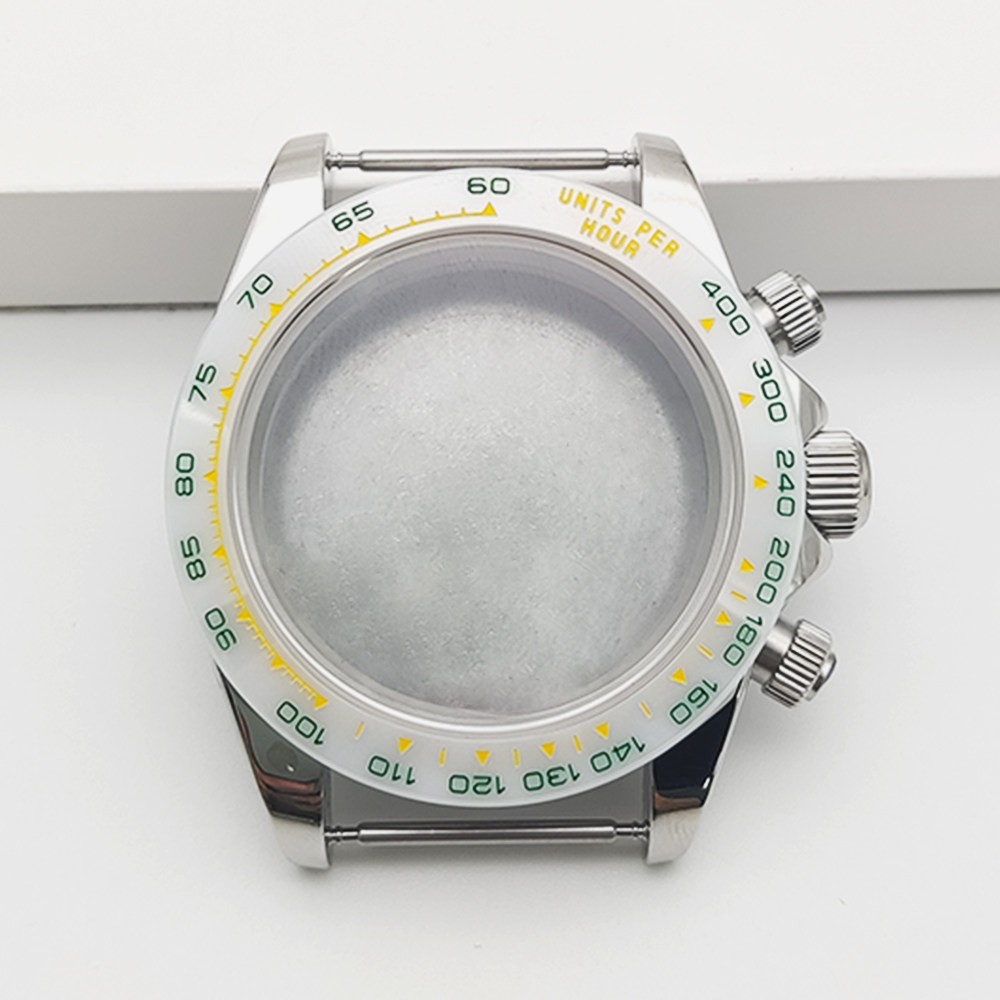 40mm 5ATM Steel Watch Case Sapphire Crystal Ceramic Bezel Fit VK63 VK64 Movement