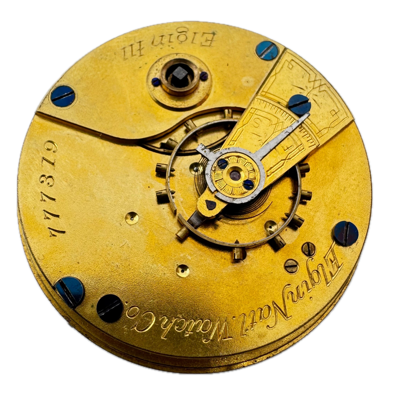 Antique 18s 1881 Elgin Roman Dial 7J Key Wind Pocket Watch Movement 7 USA Gilt