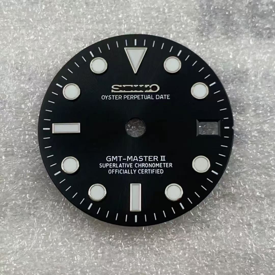 28.5mm GMT Watch Dial Green Blue Luminous For NH34 NH35 Movement