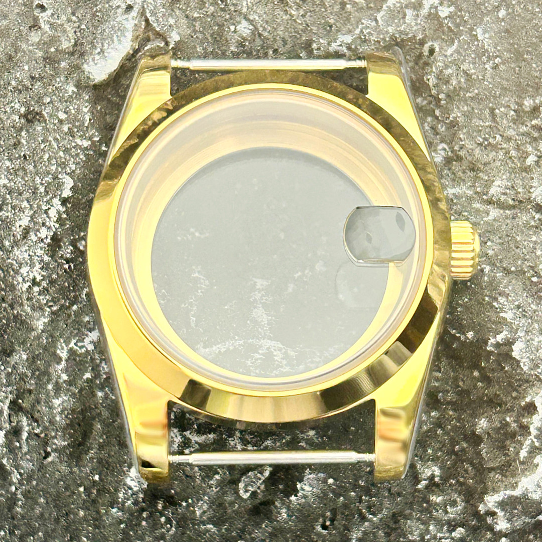 39mm Gold Sapphire Glass Watch Case Back Polished Bezel Date For NH35 NH36 Mod