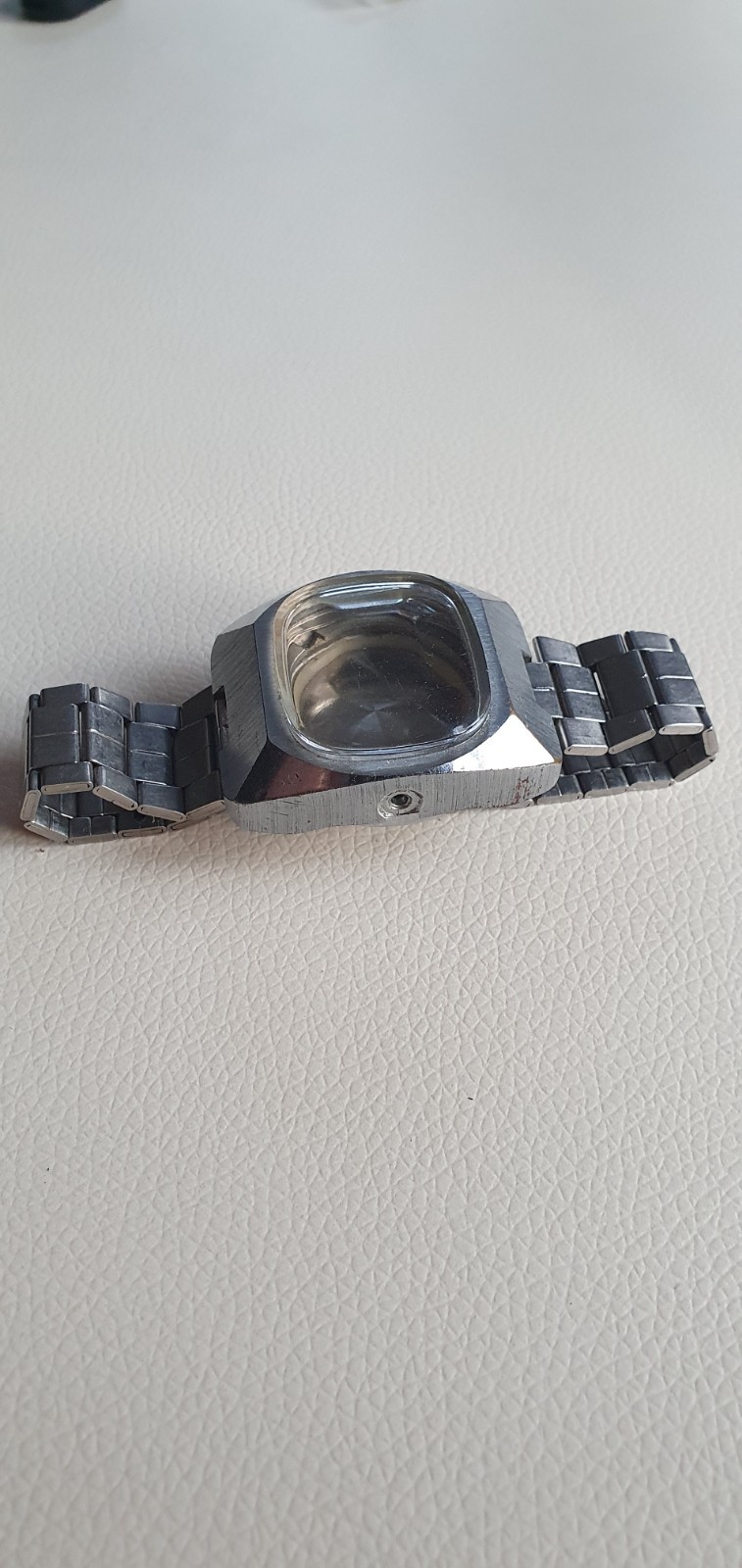Vintage Slava Quartz Watch Case with Bracelet Soviet TV Tank Chrome Spare Part
