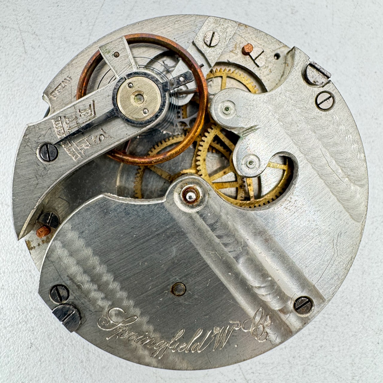 Antique 43mm Springfield W. Co Mechanical Hunter Pocket Watch Movement Swiss