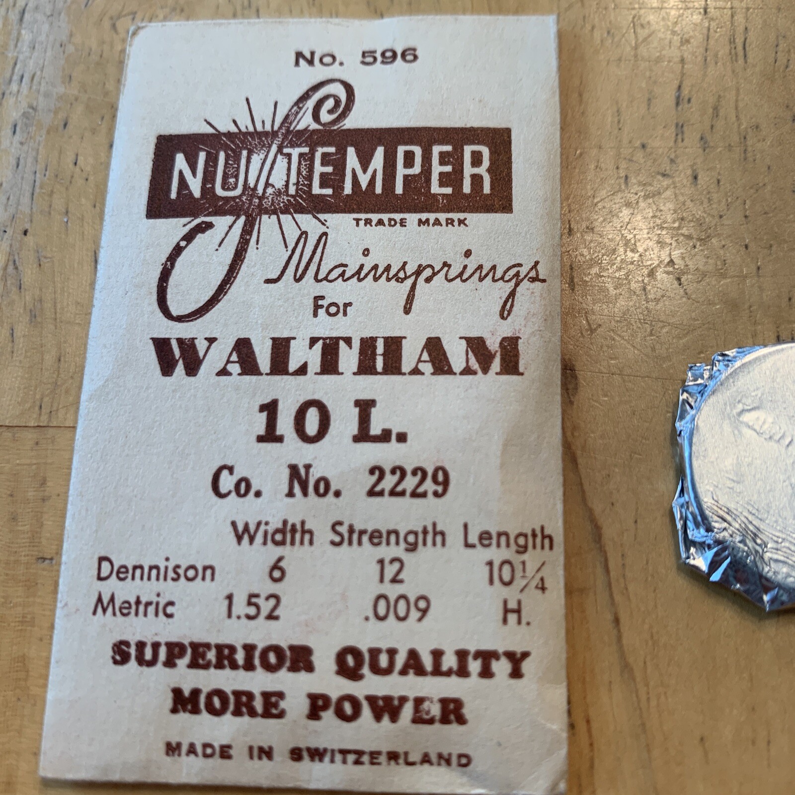 NuTemper Mainspring #596 For Waltham 10 L 2229 6x12x10.25 / 1.52x.009xH
