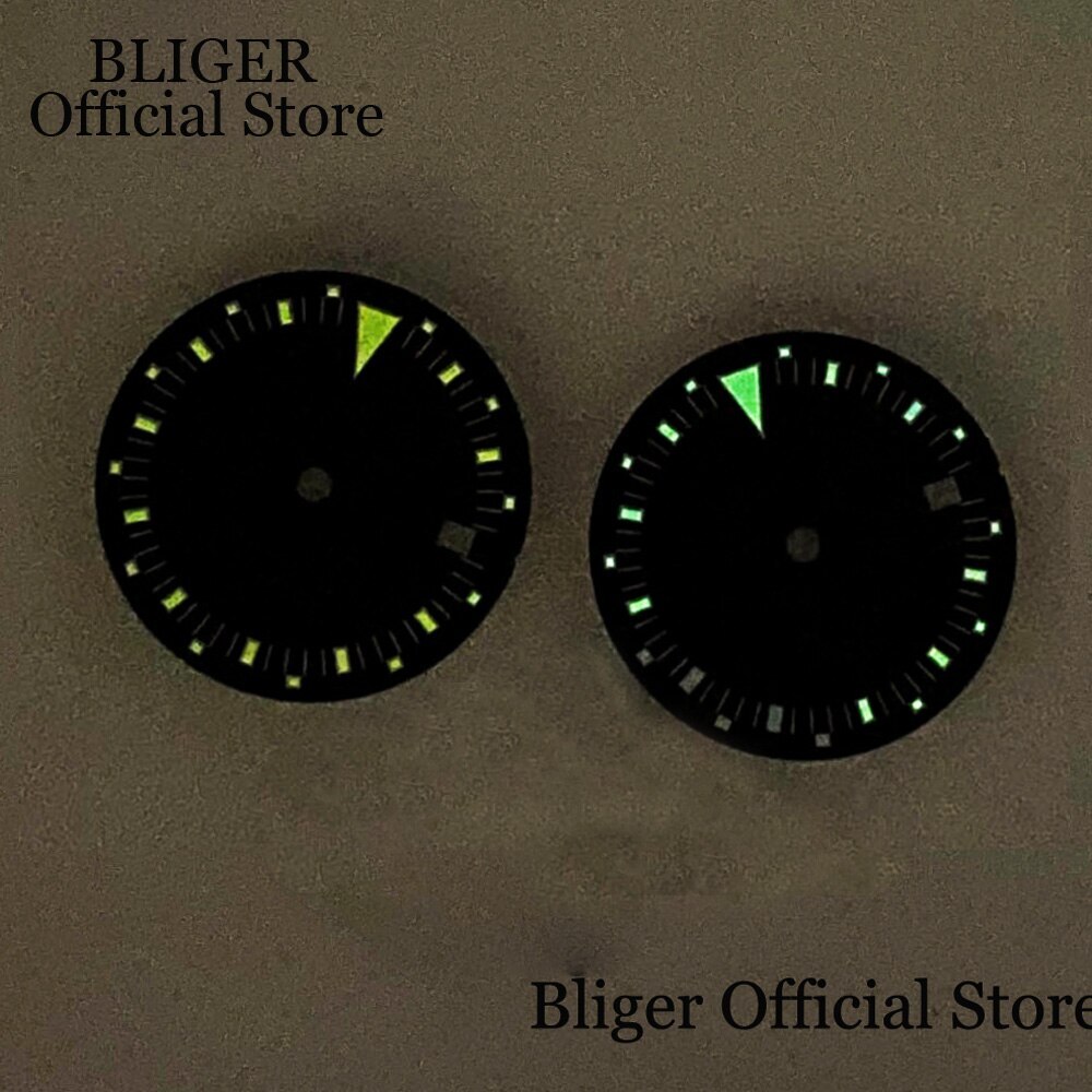 BLIGER 29mm Black NH34 GMT Watch Dial Luminous Index Fit NH34A Movement Parts