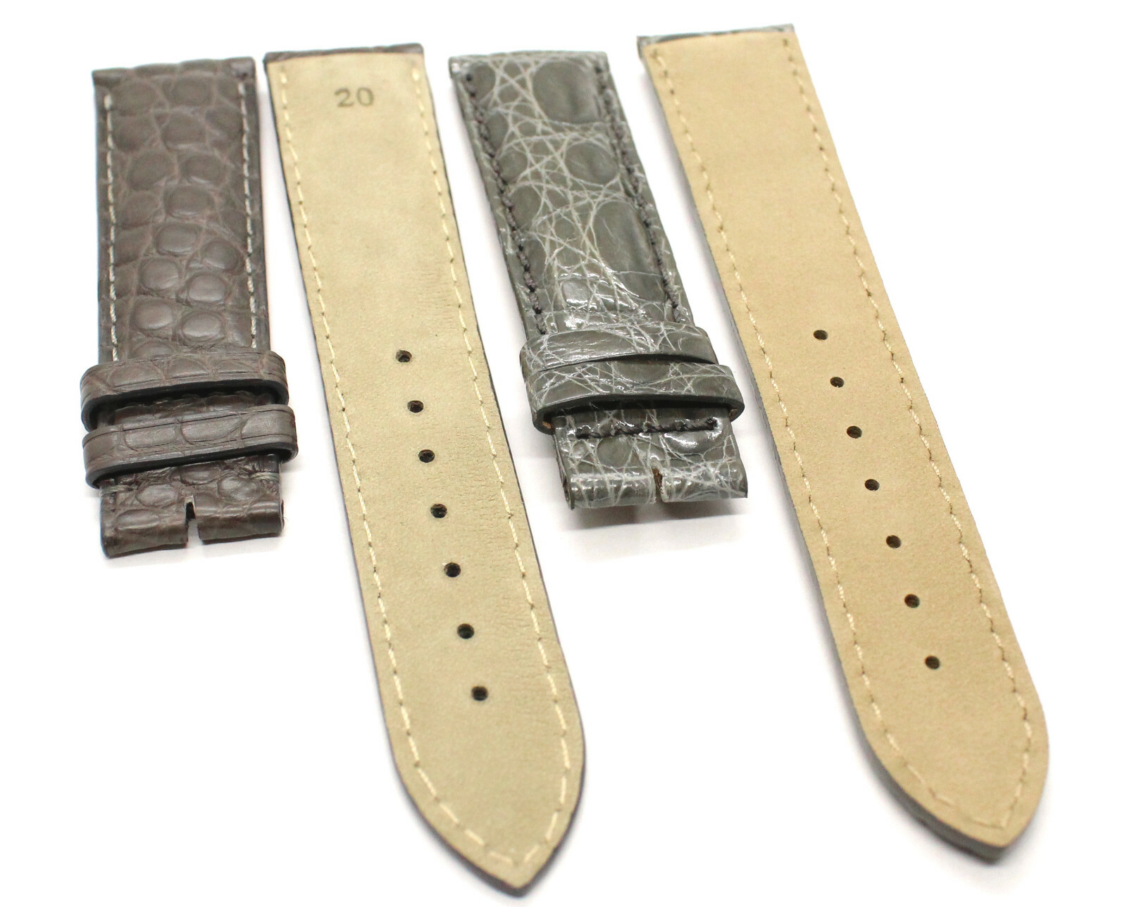 New Genuine Alligator Leather Band Silver and Gray Color 20 mm x 18 mm Strap