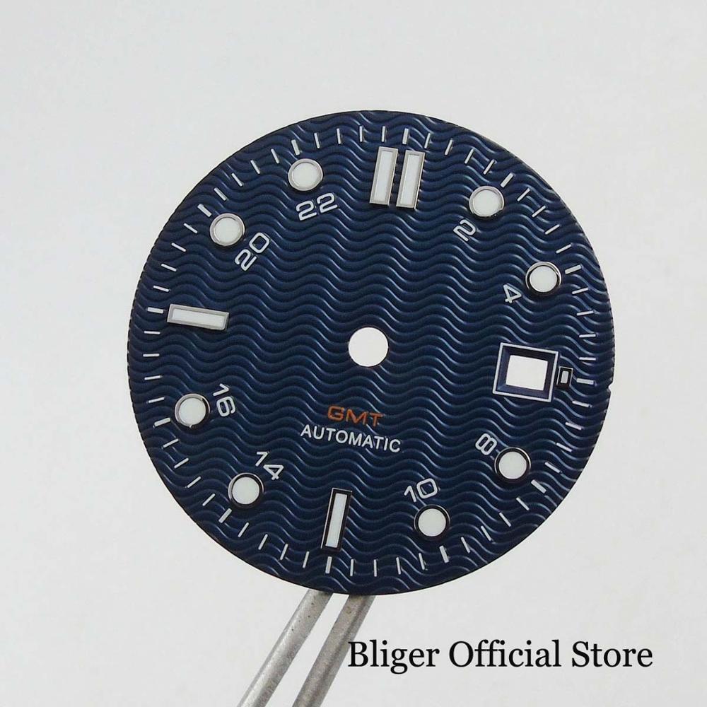 BLIGER 31mm Watch Dial Date Window Fit NH34 GMT NH34A Automatic Movement White