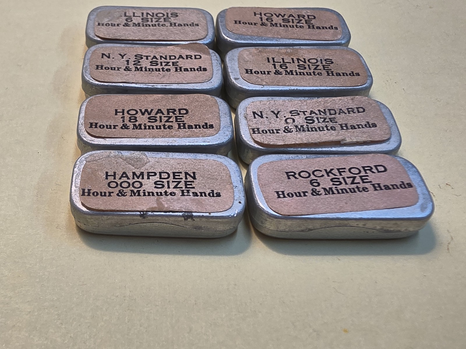 Lot Of 8 Empty Pocket Watch Hands Parts Tins Boxes Storage Containers