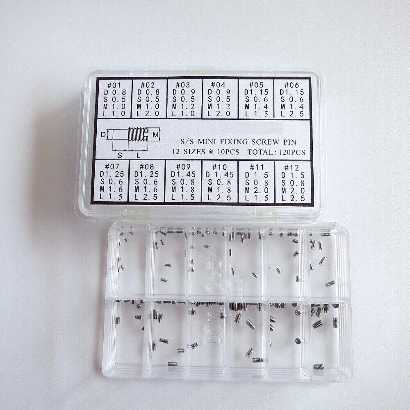 1Box 0.8mm-1.5mm Stainless Steel Mini Watch Fixing Screws Pins Assortment Set