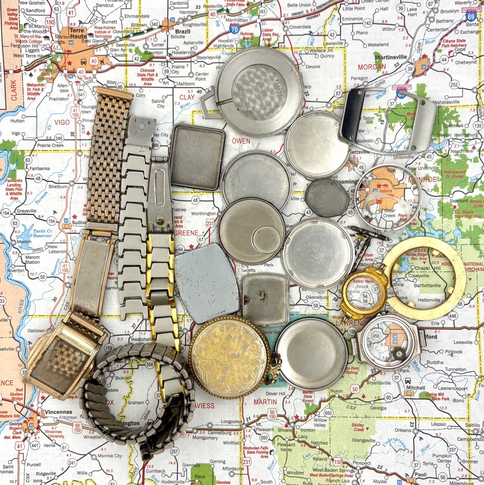 Mix Bag of Watch Parts: Case backs / Cases / Liners / etc. AS-IS for parts