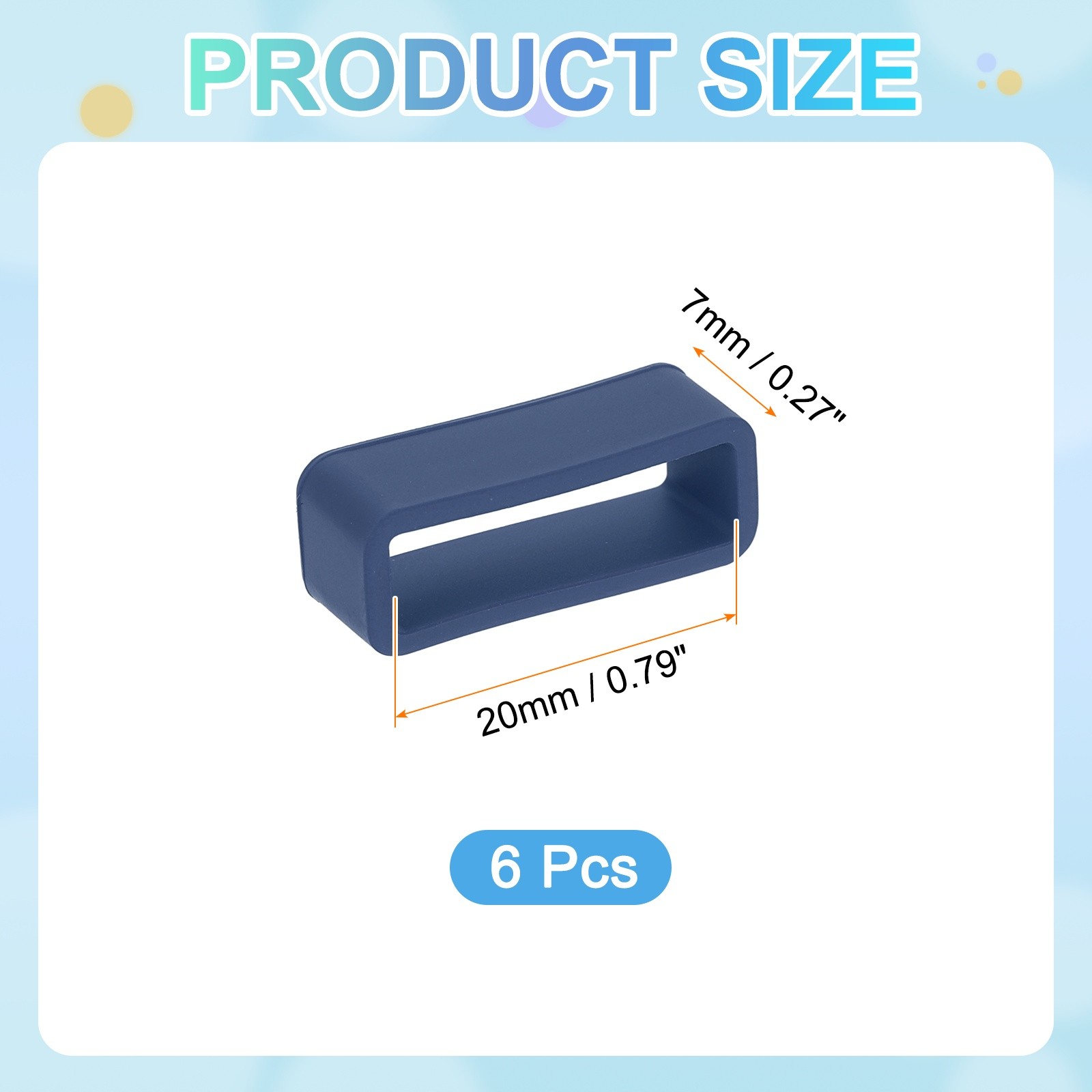 6pcs 20mm Dark Blue Watch Band Loop Silicone Watch Strap Retainer Loop for Watch