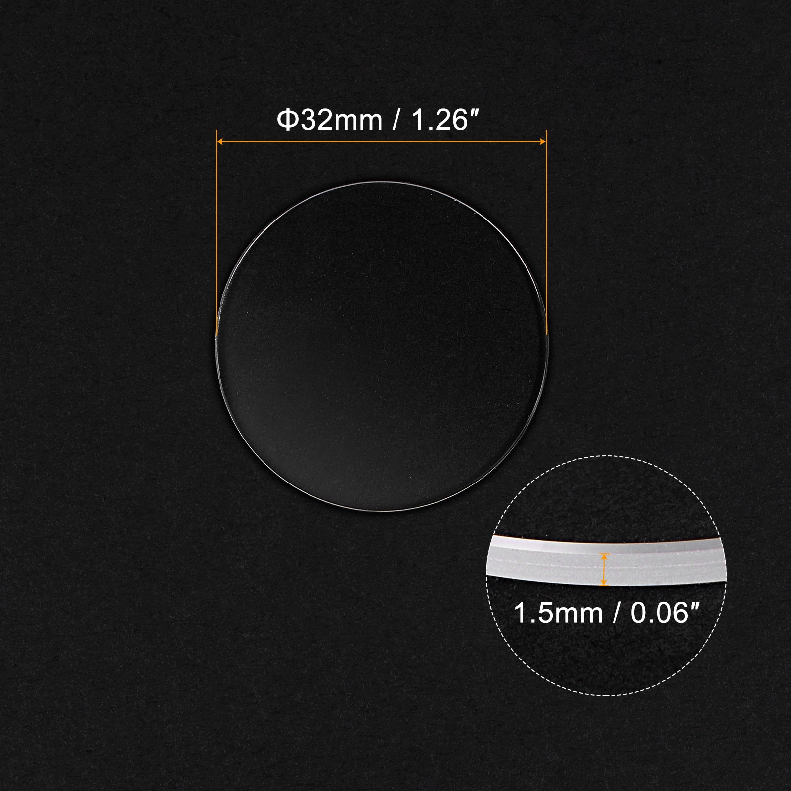 Watch Crystal Glass Lens 32mm Dia 1.5mm Thick Flat Round Sapphire Replacement