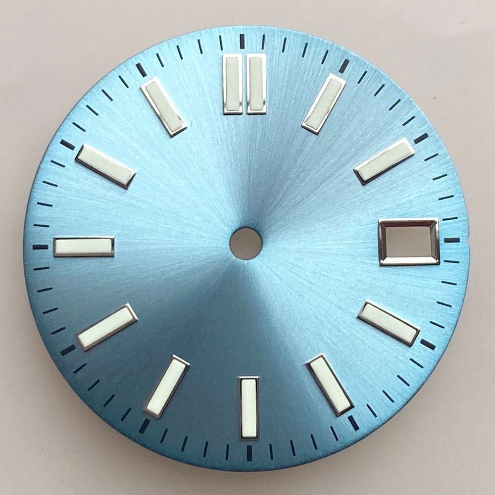 29mm NH35 Watch Dial Black/Pink/Blue Sunburst Face Luminous Baton Markers Date
