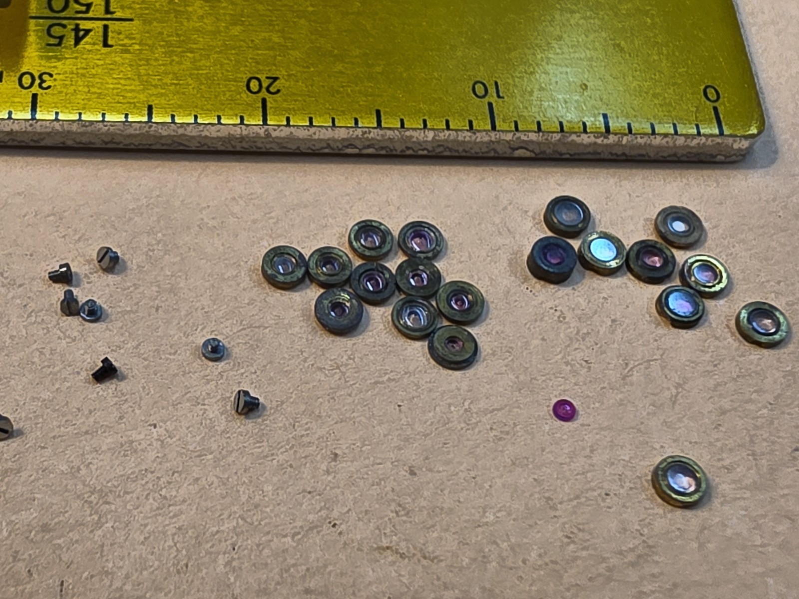 Lot Of NOS Elgin Mixed 0s-3/0, & 4/0 Pocket Watch Hole & Cap Jewels, Screws