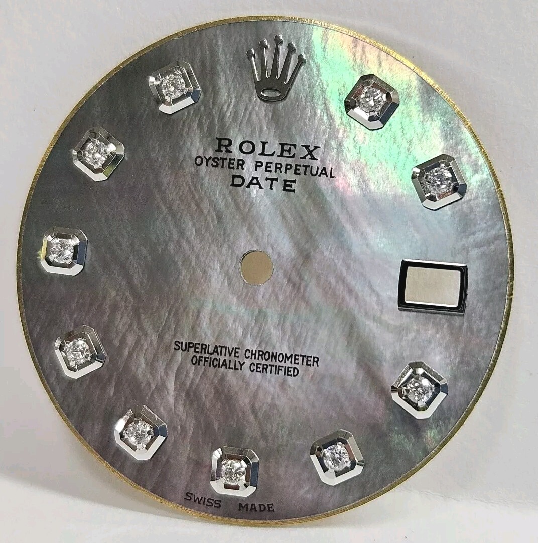 Rolex DATE 34mm Custom Black MOP Diamond Dial for Ref. 1500 15233