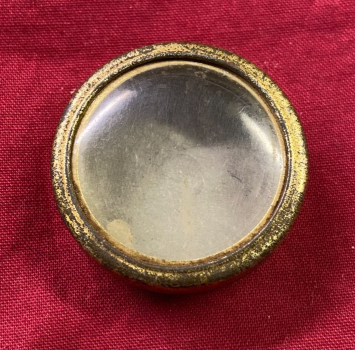 Old Vintage 1 1/2″ Pocket Watch Dust Protector Tin or Snuff Box? B22