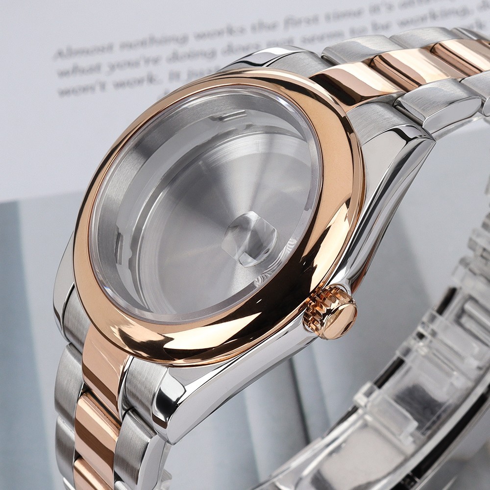 Oyster Watch Cases 36mm/39mm Two Tone Rose Gold Steel 10ATM For Seiko NH35 NH36