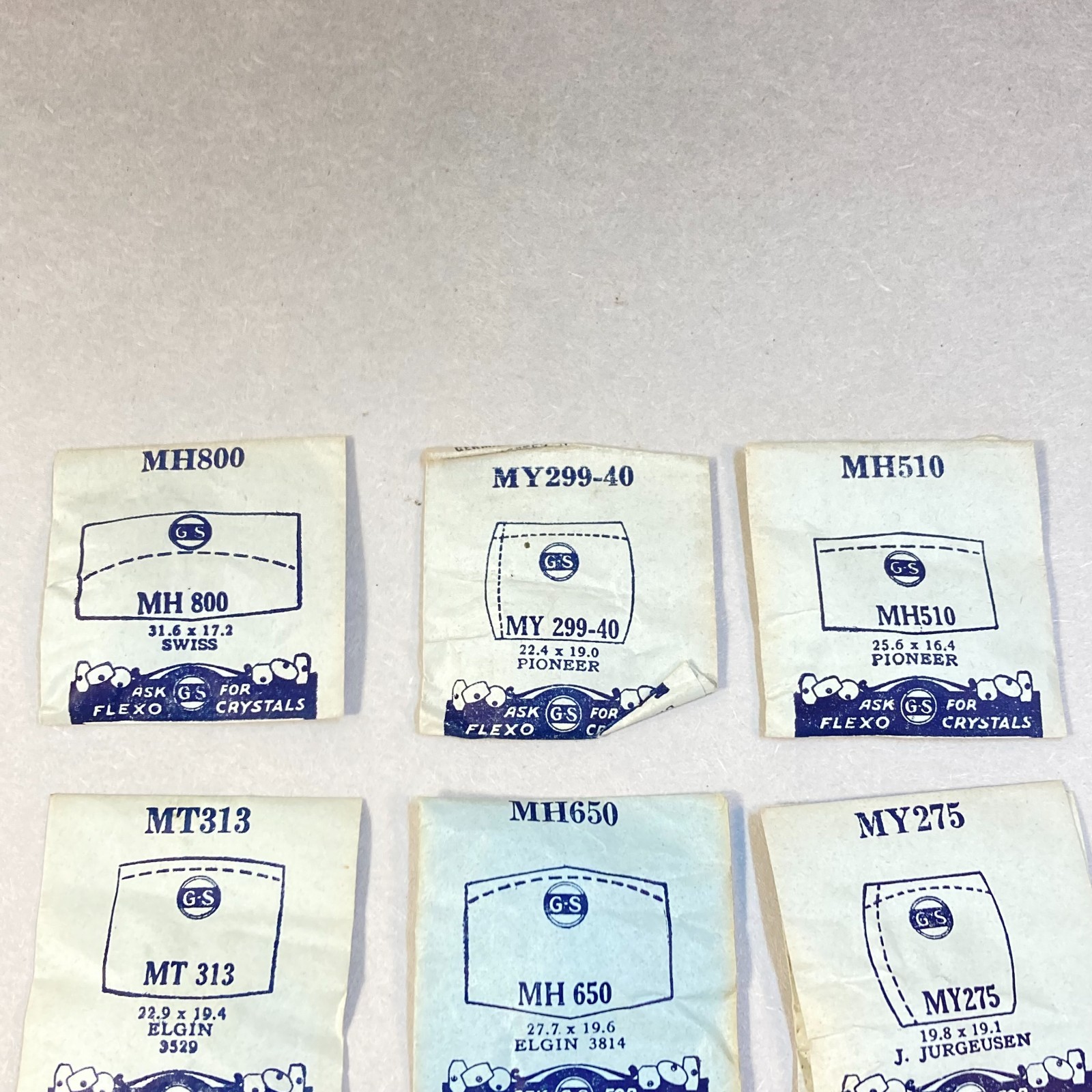 Vintage G-S Flexo Plastic Watch Crystal 9 Pc Elgin Pioneer Replacement Parts USA