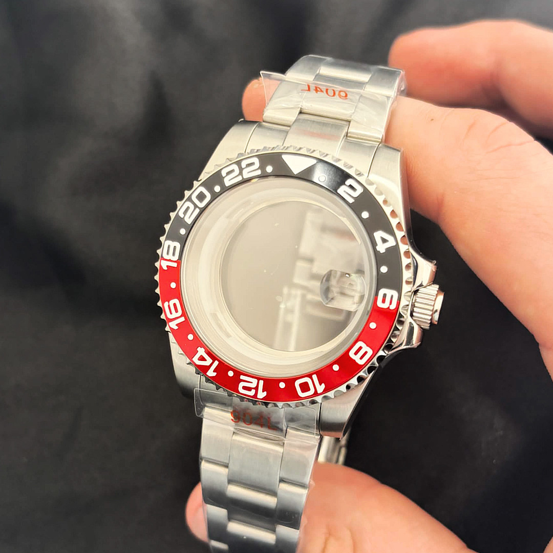 40mm Sapphire Crystal Silver Mod 24H Watch Case Red Black Fit ETA2824 2836