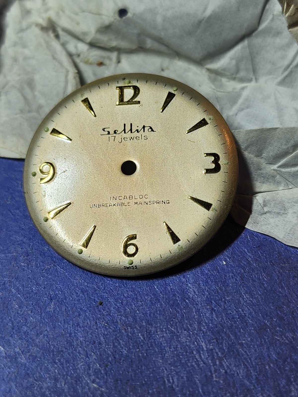 Vtg. Sellita 17J Incabloc Watch Dial – Mint – Swiss