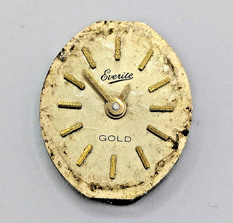 Everite PUW510 Gold Quartz Watch Movement No Crown/Stem Untested See Photos 13mm