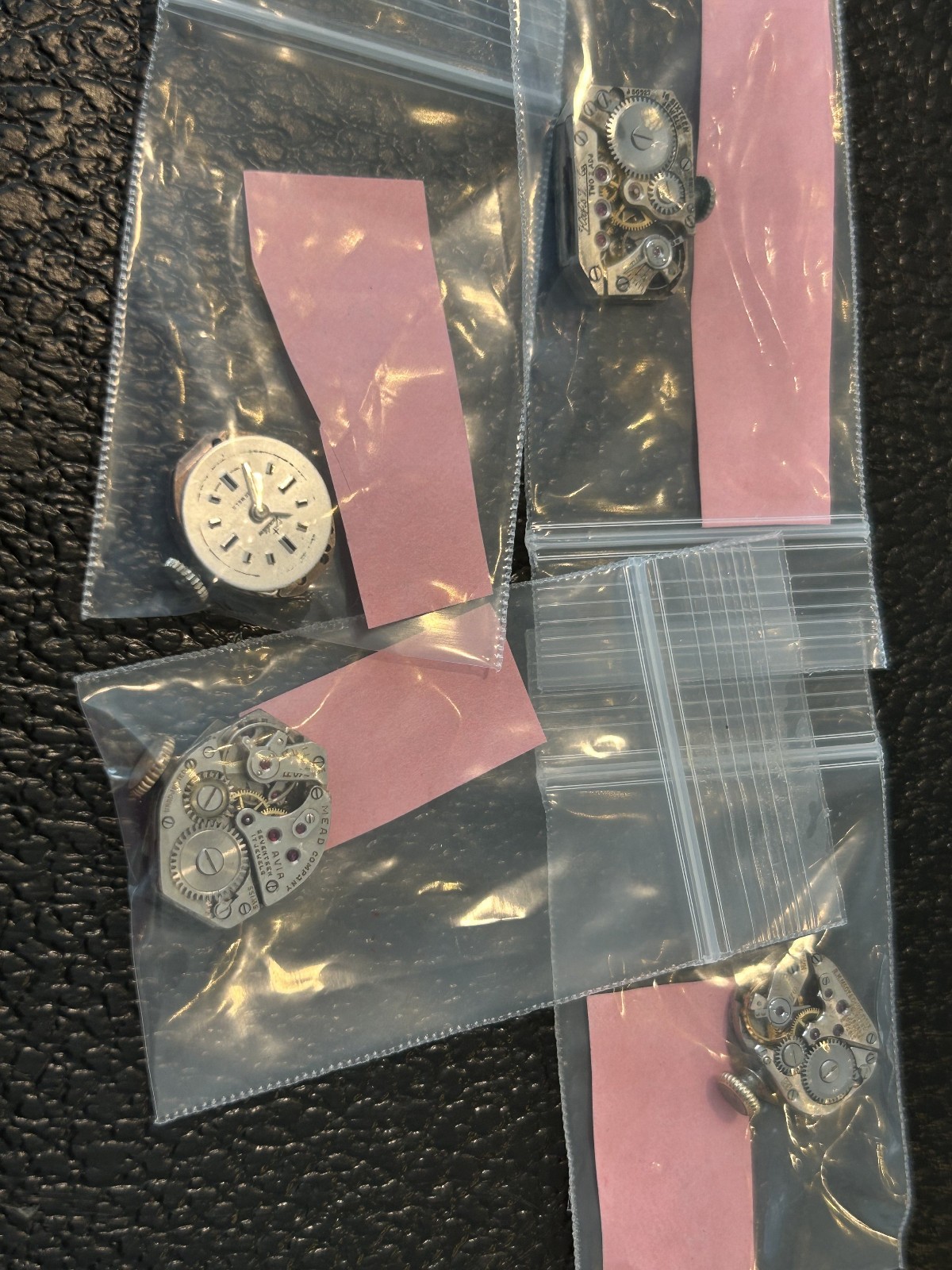 J) 4 VINTAGE LADIES WATCH PARTS -MEAD -MACY- HAFIS W CO. -TRADITION
