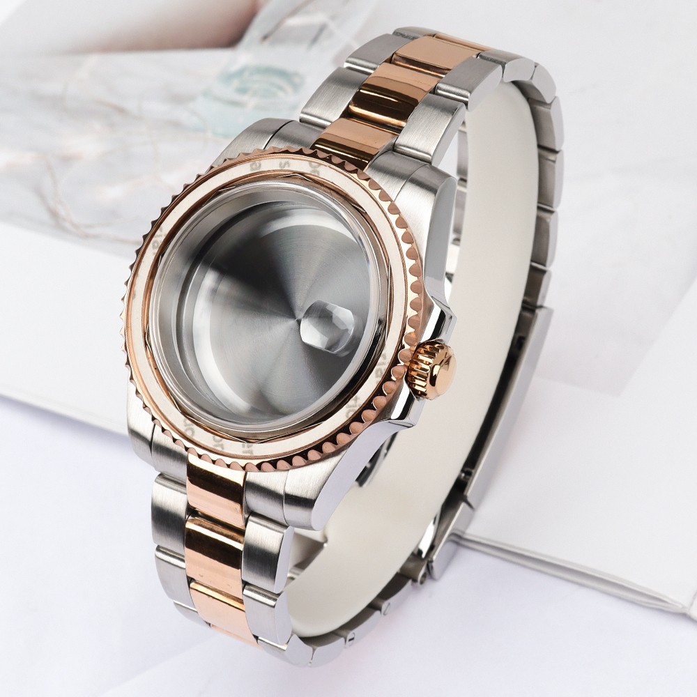 FEIYASHI Two Tone Rose Steel 40mm Oyster Watch Case Bracelet For Seiko NH35 NH38