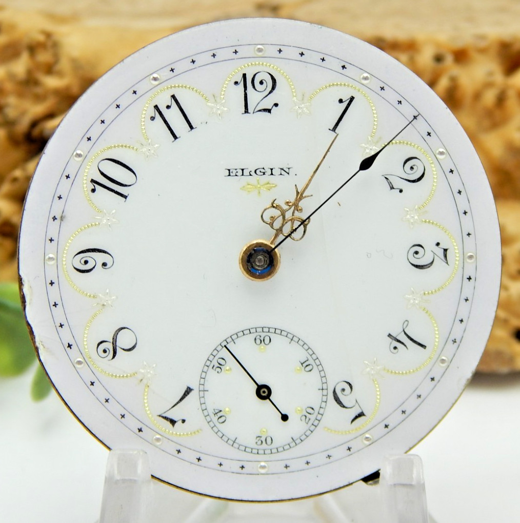 Antique Pocket watch movement Elgin Grade 10 18S 11 jewel Hunting Porcelain Dial