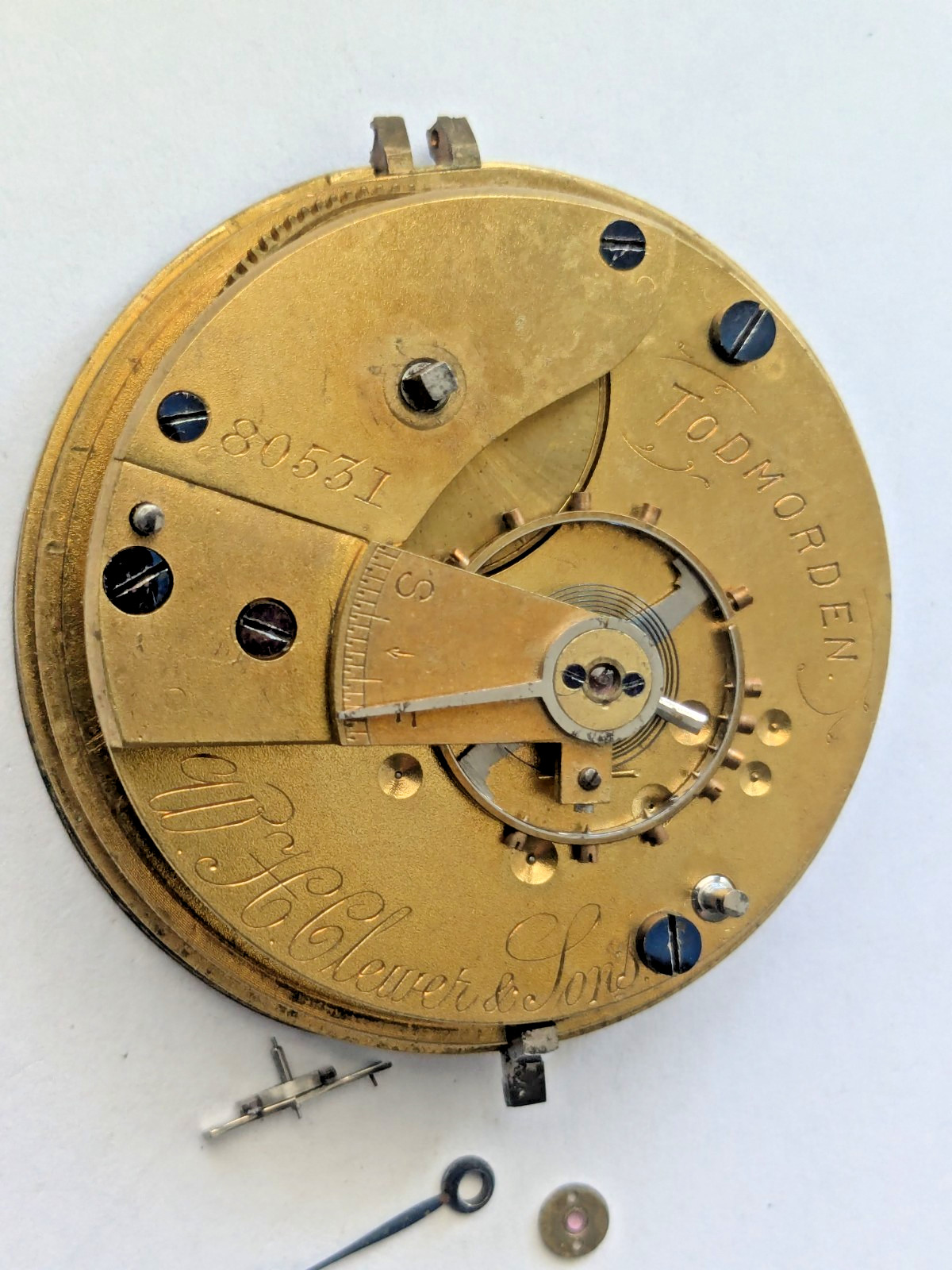 Antique W.H. Clever & Sons Todmorden English Pocket Watch Movement Dial 46mm F16