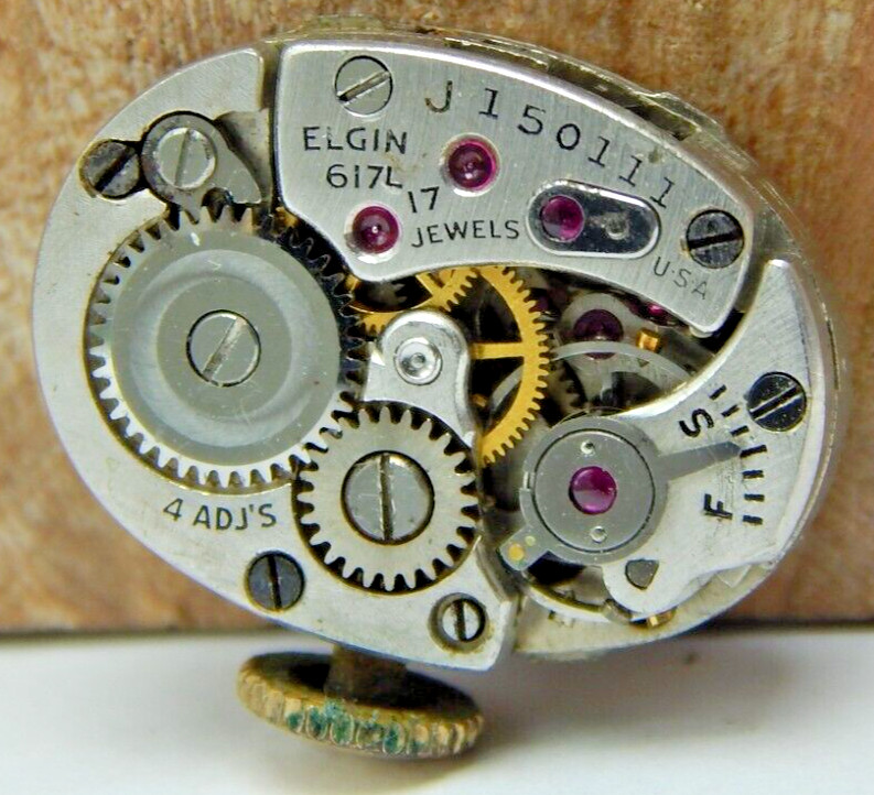 Vintage 1948 Elgin 617 17 jewel 4 Adjustment 21/0s ladies wrist watch movement