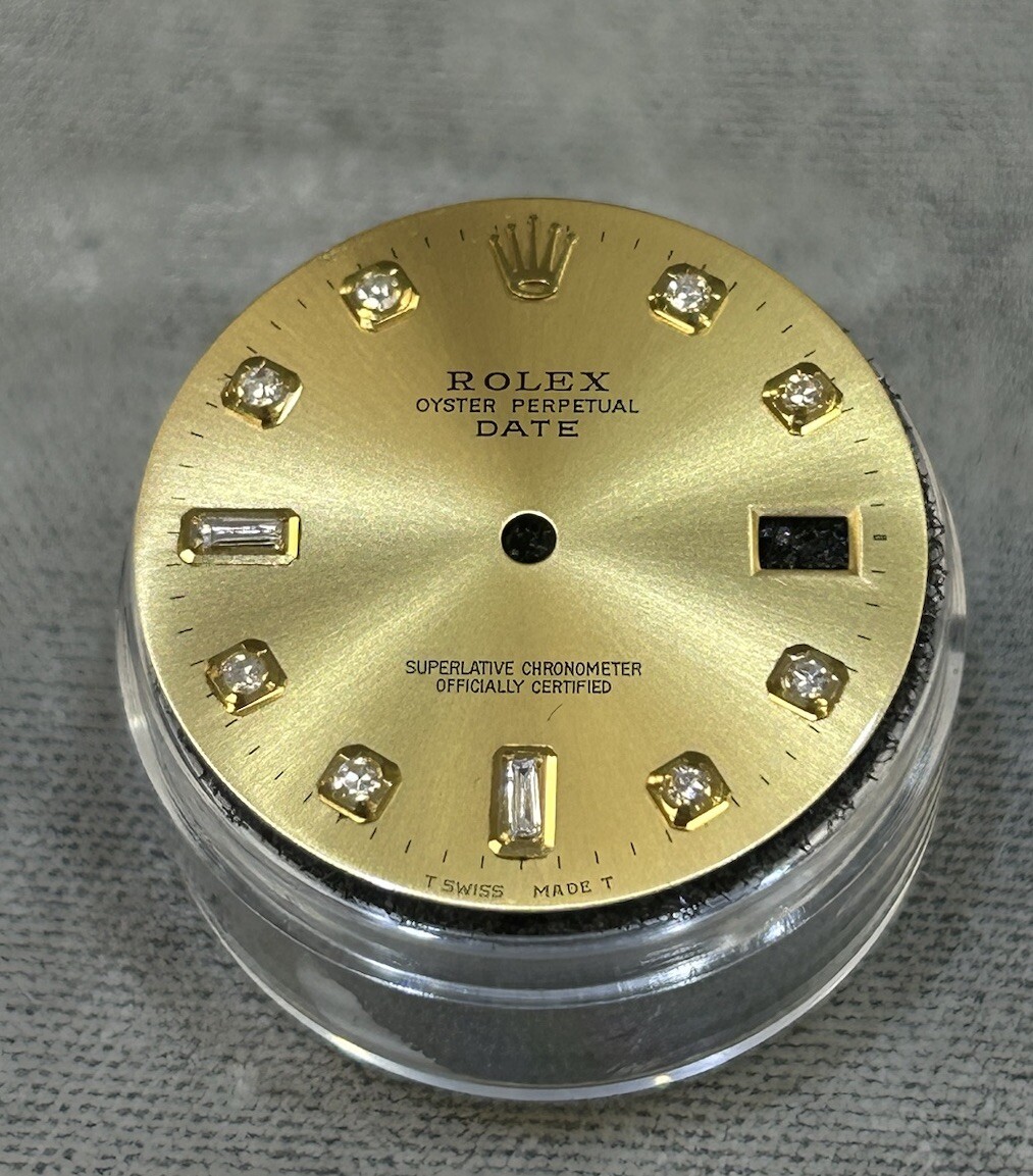 Rolex Date 34mm Watch Custom Champagne Baguette Diamond Dial For 15233 & 15203