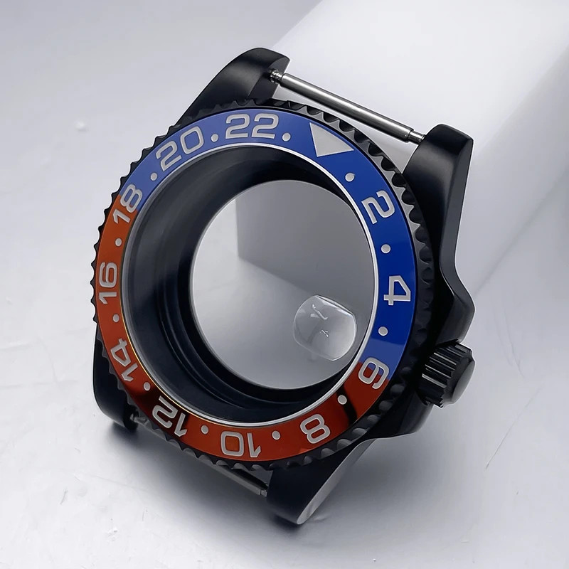 40Mm NH35 Watch Case All Black Sub Style Rubber Strap Sapphire Crystal Stainless