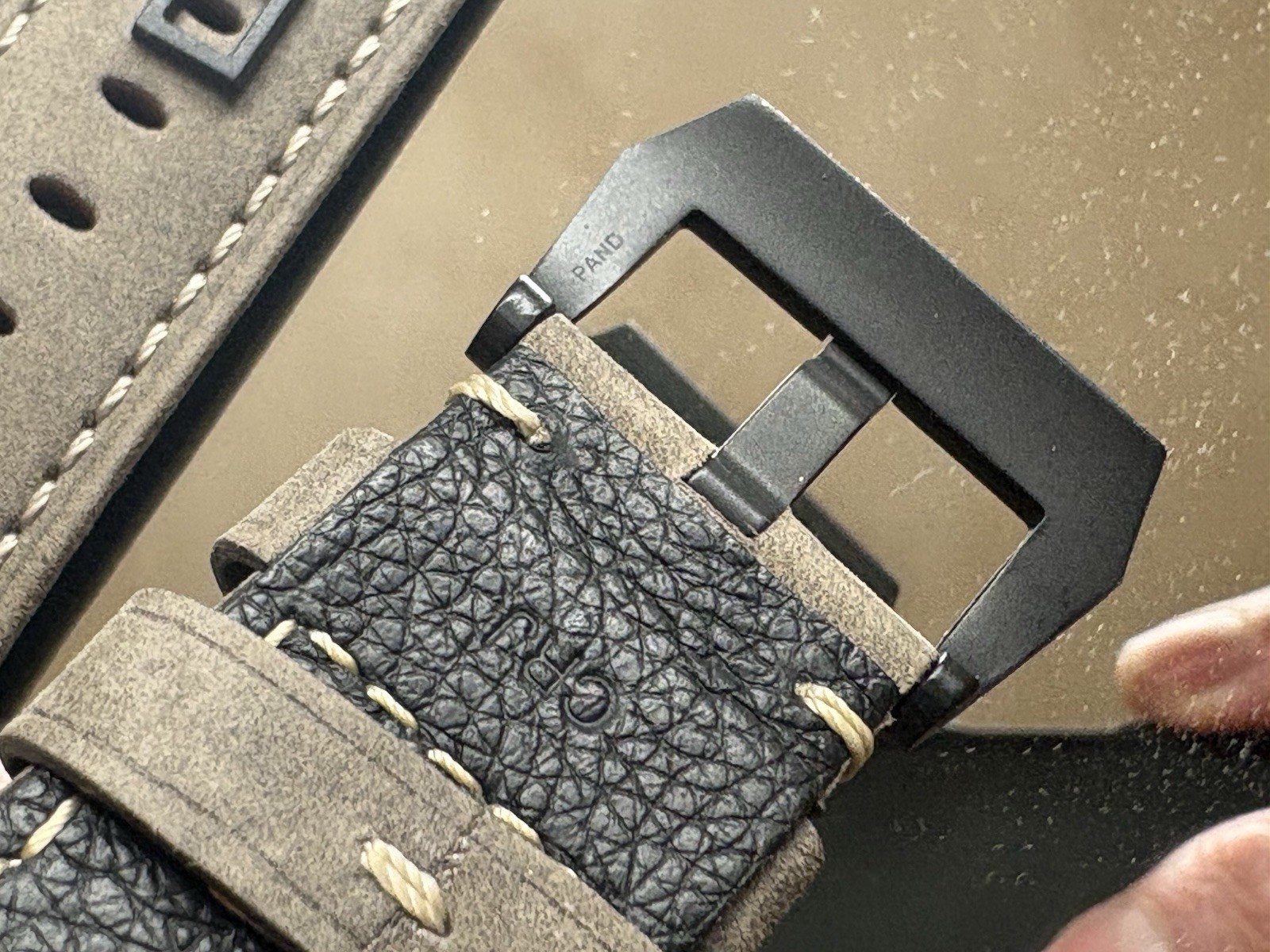 Authentic Panerai 26mm Strap. Grey Suede With Black Tang Buckle.