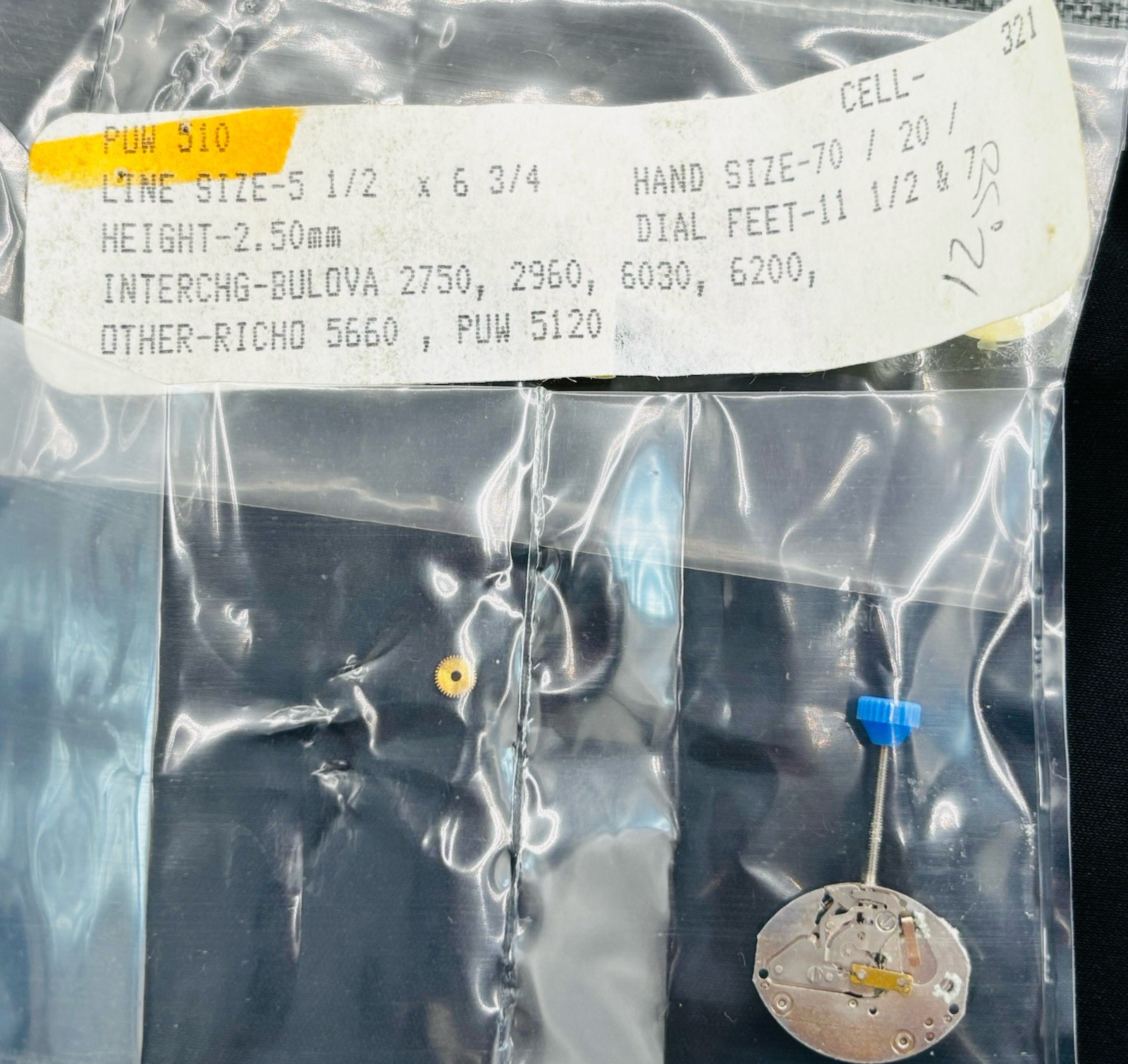PUW 510 Movment for Bulova 2750, 2960, 6030, 3200