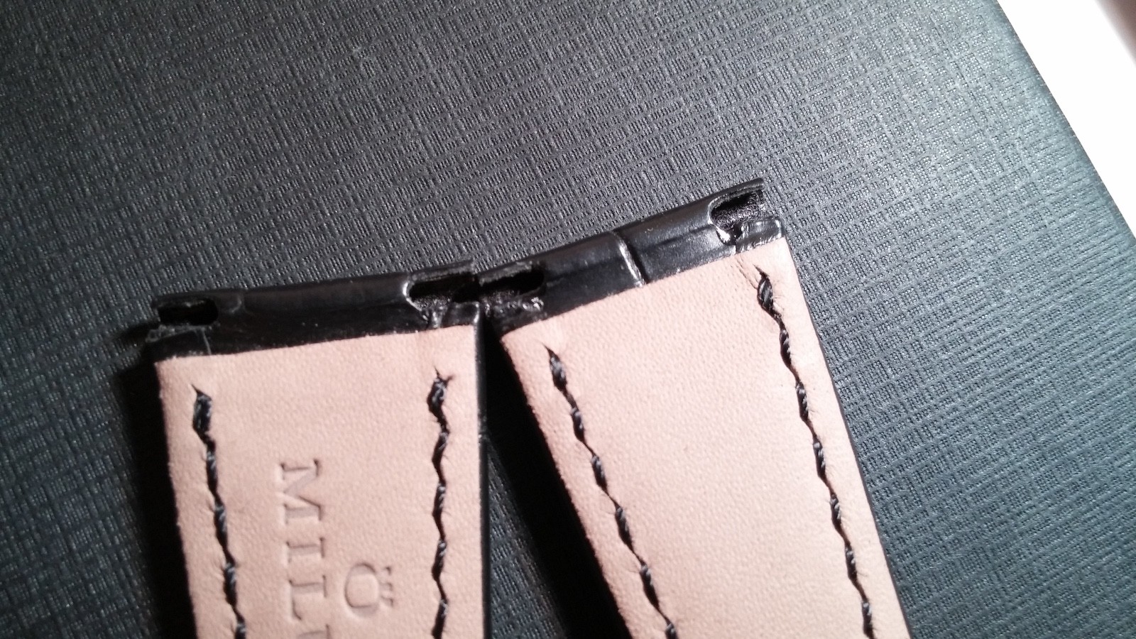 Milus Band Alligator Black with Black stitch, 18/14mm, 60/90mm lengths SHORT (18