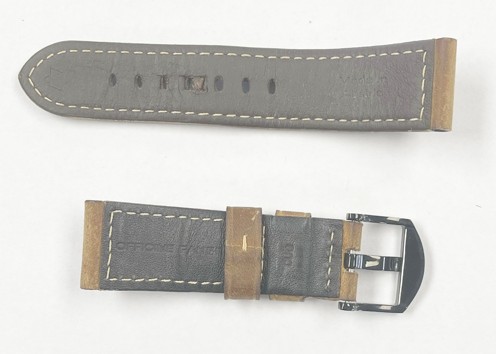 Authentic Officine Panerai 24mm x 22mm Brown Leather Watch Band w/ Black Buckle