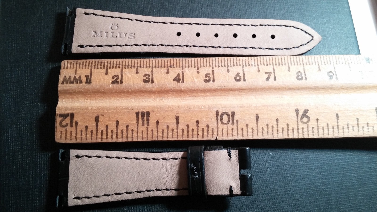 Milus Band Alligator Black with Black stitch, 18/14mm, 60/90mm lengths SHORT (18